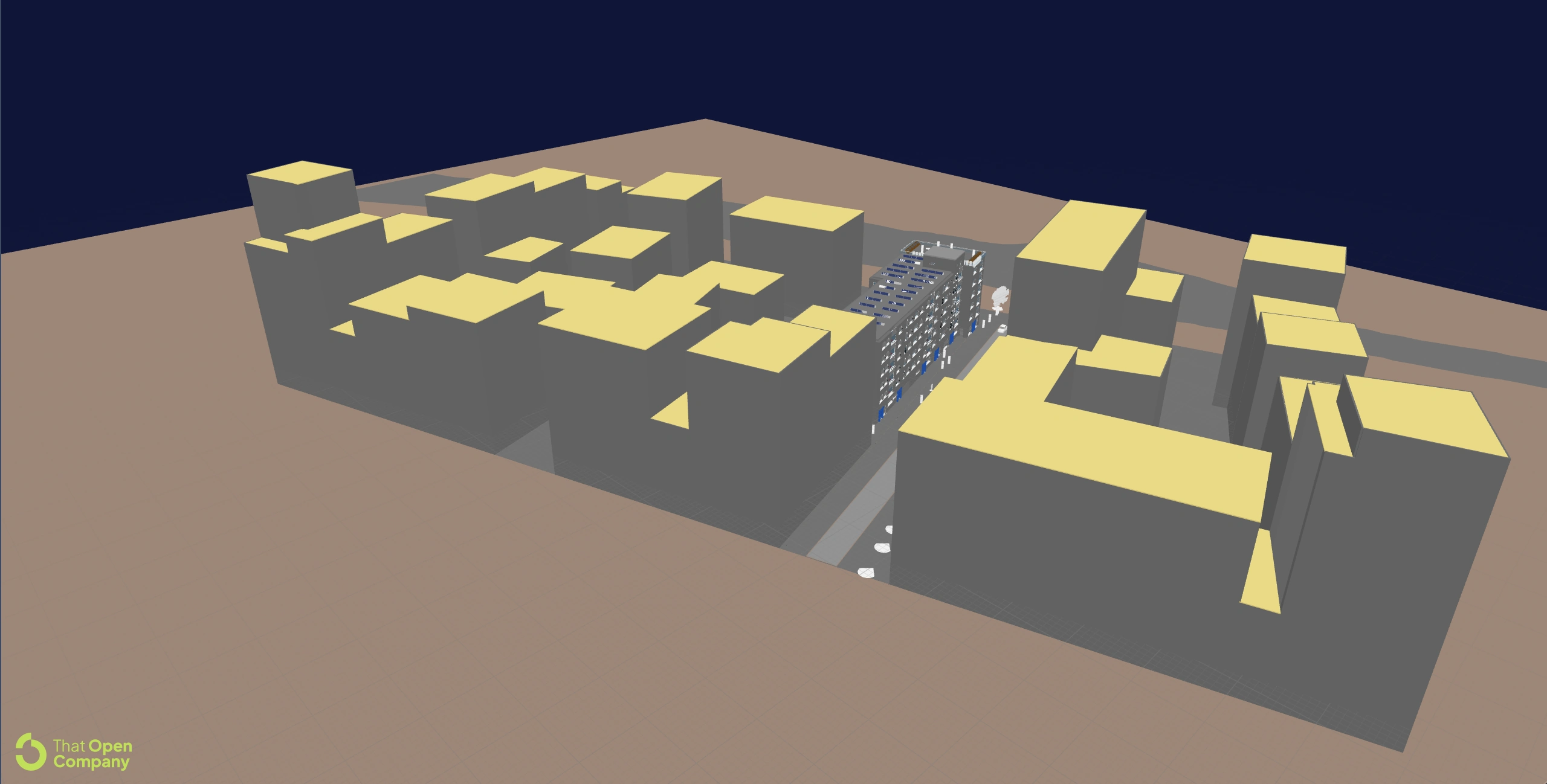 A close, clear three-quarter view of the approved demo building in IFC Viewer.